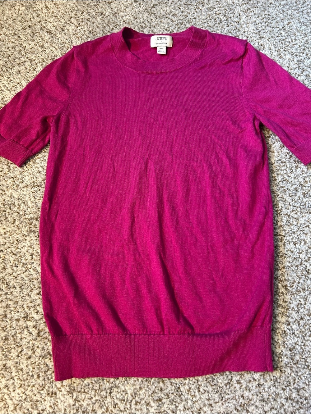 J. Crew Short-Sleeve Crewneck Sweater in Fuchsia